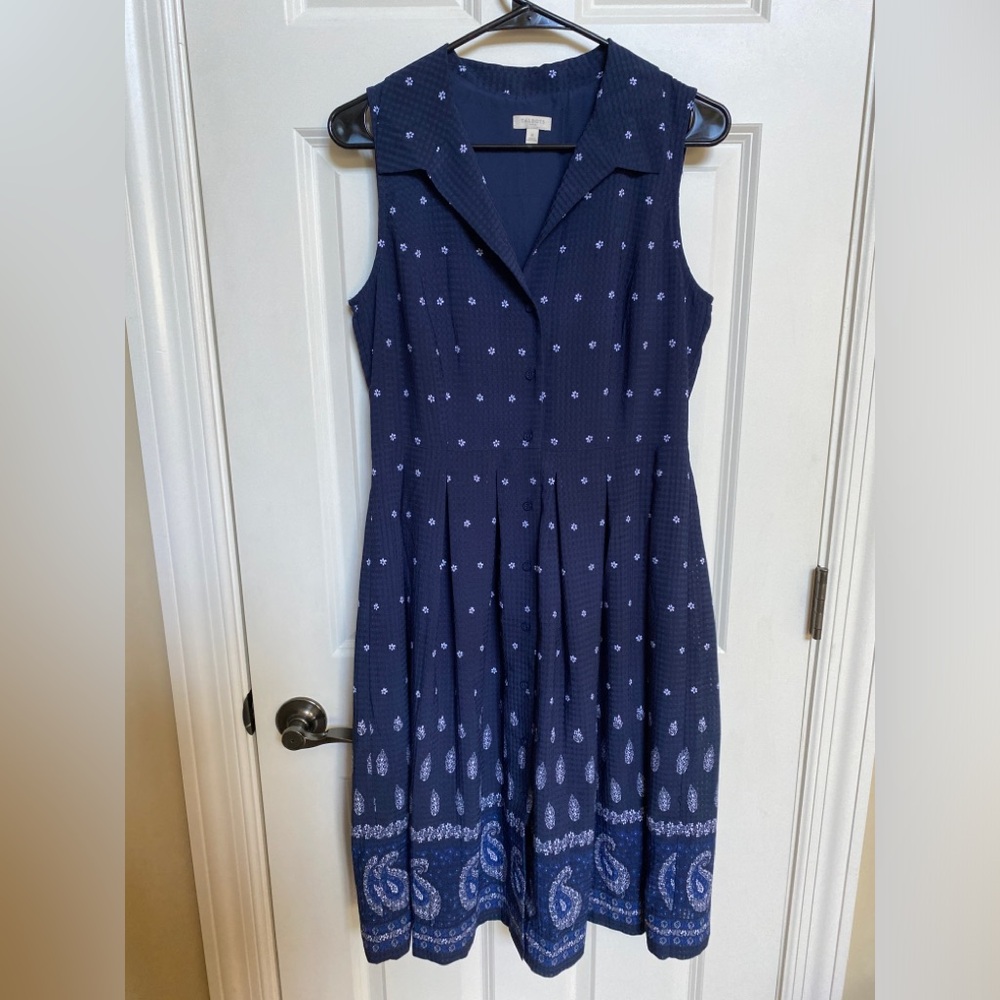 Talbots Sleeveless Navy Button Down Midi Dress - Size 8 EUC